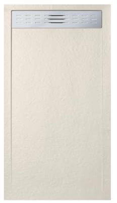 FRASCIO Duschwanne 80 x 170 cm mit Seitengitter Line Slim Beige Ral 9001 aus Kunstharz und Marmorpulver mit Ablaufgarnitur