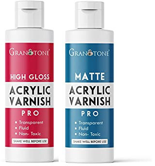 GRANOTONE Vernis acrylique pour artiste | | | non jaunissant | non toxique | anti-craquage | artiste professionnel, peintres amateurs et enfants | Fabriqué en Inde (100 ml x 2 (brillant et mat))