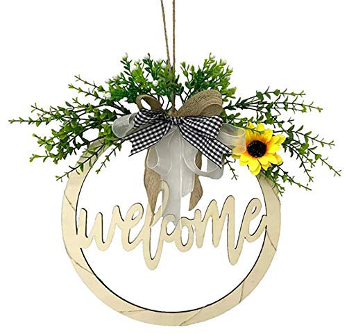 BFYDOAA Cartello di benvenuto in legno, rustico rotondo in legno, ghirlande di benvenuto per porta d'ingresso, decorazioni per portico anteriore, cartello da appendere
