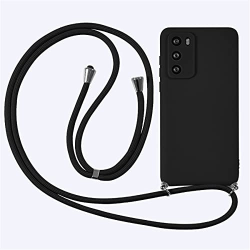 Yoedge 2 in 1 Handykette Handyhülle für Huawei P30 Pro 6,47 hülle, Silikon Motiv mit Kordel zum Umhängen, Verstellbarer Necklace, Vollkörperschutz Stoßfest Phone Cover für Huawei P30 Pro,Schwarz