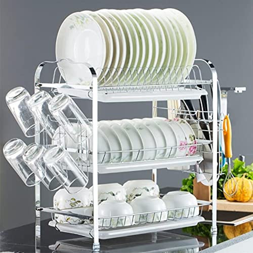Yizhe Rejilla para Platos, escurridor de Platos de 3 Niveles, Rejilla para escurrir, 42 * 25 * 49cm Tres Capas Tres Platos Escurridor de Platos de Cocina (Jaula para Palillos + Portavasos)