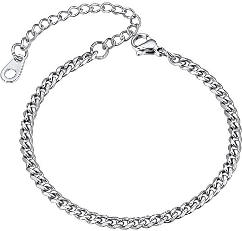 ChainsHouse Cuban Link Bracelet for Men Women Thin Chain Silver Bracelets Hand Wrist Chains 3mm 16cm