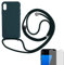Eximmobile Hülle mit Band + 9H Panzerfolie Kompatibel mit Apple iPhone 7 Plus / 8 Plus in Grün Handykette Rubber Handyhülle mit Kette für Smartphone Schutzhülle mit Kordel Case Matt