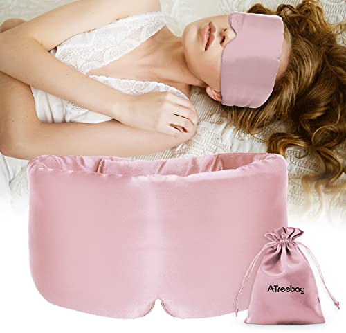 ATreebag Seide Schlafmaske für Damen und Herren, Maulbeerseide Auge Schlafmaske und Augenbinde mit verstellbarem Klettriemen, Verdunkelungsaugenabdeckung für Schlaf Reisen Yoga Nap, Große Größe,