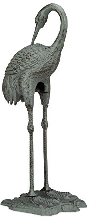 2 x Dekofigur Kranich, wetterfest, frostfest, Gusseisen, Innen und Außen, Gartendeko, HxBxT: 72 x 32 x 22 cm, grün