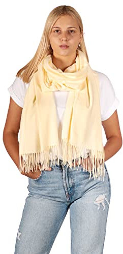 DOLCE ABBRACCIO by RiemTEX Damen Winter Schal kuschelig und warm Winterschal mit Fransen Schals Damenschal in Unifarben (Champagner)