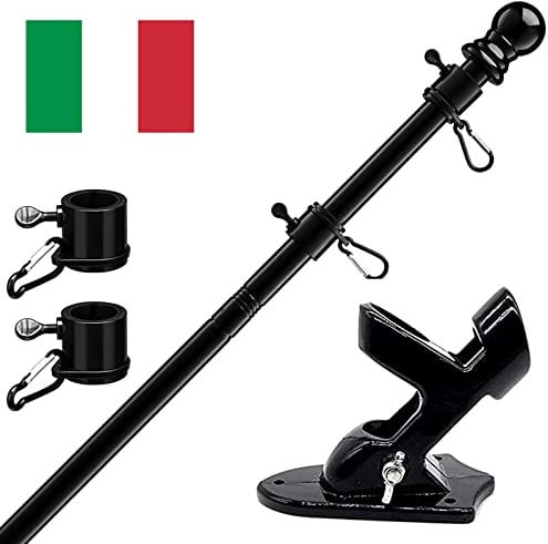 Kit Asta Bandiera di alluminio Bianco 180 cm con Staffa Asta Bandiera in Acciaio Inossidabile, Set Pennone per Bandiera con Anello Rotanti per Montaggio a Parete Regolabile/Include Bandiera Italiana