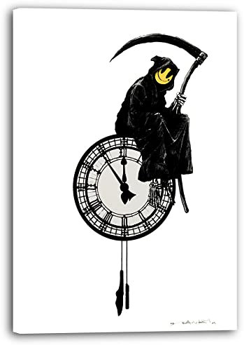 Leinwandbild Banksy Lebenszeit - Uhr als Vergänglichkeit - Moderner Kunstdruck Wanddekoration, Klein bis Groß XXL