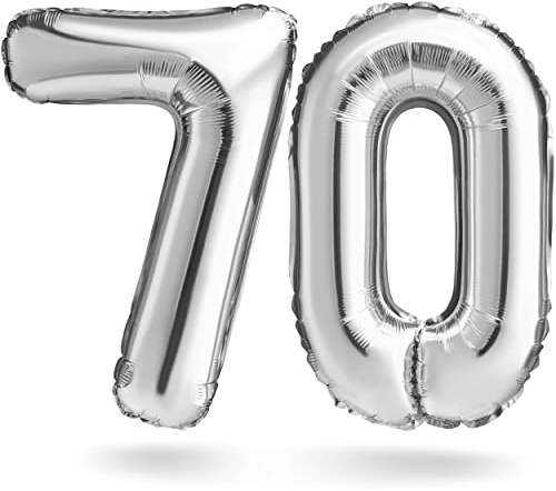 Zahlenballon, Silber, 100cm, Geburtstagsdeko, Jubiläum, Geschenk (Zahlenset 70)