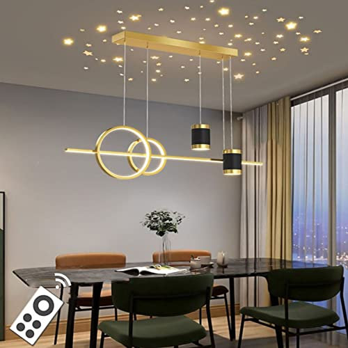 LED Dimmbar Pendelleuchte Modern 45W Neu Entwurf sternenklarer Himmel Hängelampe mit Fernbedienung Pendellampe höhenverstellbar kreativ Hängeleuchte lampe für Esstisch Esszimmer Wohnzimmer (Gold)