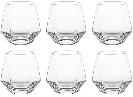 300ml Diamant Whiskey Gläser 4/6 Set, Klar Geometrisch Modisch Wasser Saft Tumbler Gekippt Scotch Glas Modern Look Für Männer Frauen, Freunde, Glaswaren Für Bourbon/Rum/Bar Tumbler