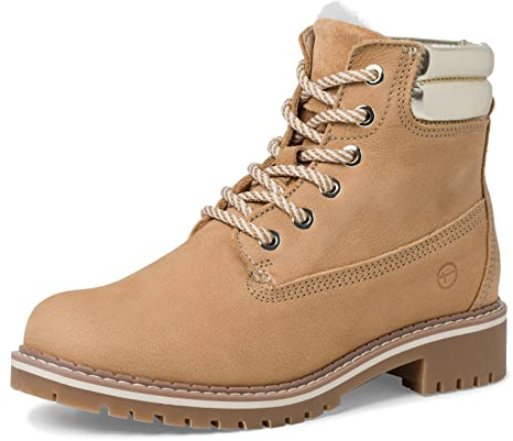 Tamaris Damen Schnürstiefel, Frauen Stiefel,Wechselfußbett,DUOtex,wasserabweisend,warm gefüttert,schnürboots,schnürung,Boots,Camel,39 EU