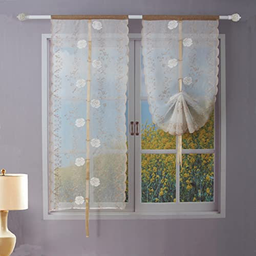 FYJS Tende da cucina fiore ricamate con filato Dolly,Tenda per Soggiorno Camera Balcone Finestra e Interni 2 Pannelli,Beige,60x240cm
