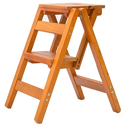 Sedia a Scala, Scala Pieghevole in Legno Massiccio Ispessito Scala di Salita Multifunzionale a Doppio Uso a Spina di Pesce Piccola Scala Sgabello Indoor Scala Mobile per Arrampicata (Color : Walnut,