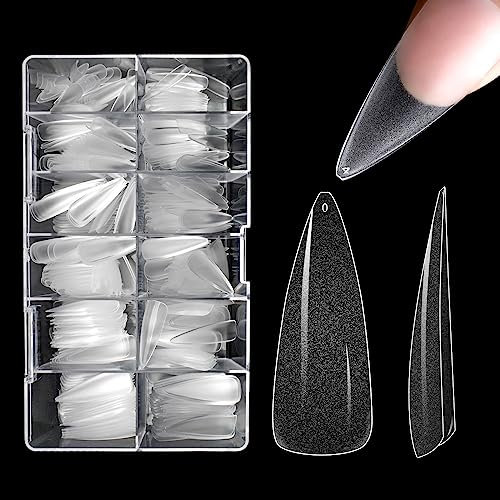 504 Pièces Faux Ongles Capsules Amande Long en Acrylique pour Gel Nail Art, LEA-SHALL 12 Tailles Stiletto Capsule Americaine Pointe Transparente Clair French Manucure Professionnelle Salons Kit