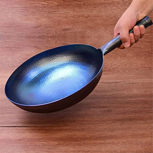 OQHAIR Chinesischer Eisen-Wok, traditioneller handgefertigter Wok, keine Beschichtung, Antihaft-Kochgeschirr für Gasherd (Farbe: A, Größe: 28 cm) (A 30 cm)