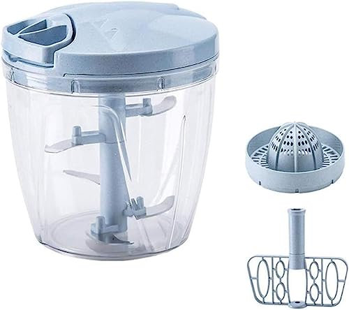 Manual Fruit Juicer，Squeezerhandbook 2 in 1 Portable 5 Blades Manual Meat Grinder Fruit Vegetable Shredder Slicer Food Chopper Mincer Mixer Blender Manual Juicer (Color : Blue)