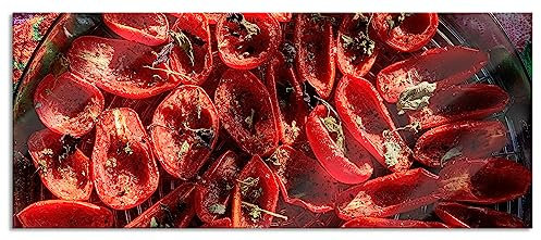Pixxprint Glasbild Panorama, Wandbild aus Echtglas, Tomaten Olivenöl Kräuter, 120x50 cm, inkl. Aufhängung und Abstandshalter