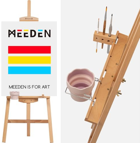 MEEDEN Easel Stand for Painting Canvas: Beechwood Lyre Easel Tripod Stand - Adjustable Art Paint Easel with Brush Holder, Washer & Metal Stand, Perfect Artist Easel for Painting, Display, Wedding Sign
