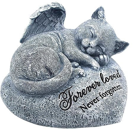 Fulenyi Placa Conmemorativa Gatos, Figura Decorativa Jardín, Piedra Tumba Inscripción, Resistente a Intemperie Resina, 15,5x14x11,5 cm