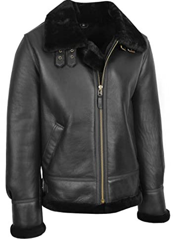 Divergent Retail Brody Herren Schaffell Klassische Lederjacke Schwarz, Schwarz , M