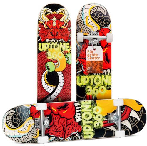 UpTone360 Skateboard für Jugendliche ab 14 Jahre – Hält bis zu 200 kg für atemberaubende Tricks, schnelle ABEC-9 Lager für Top-Geschwindigkeiten