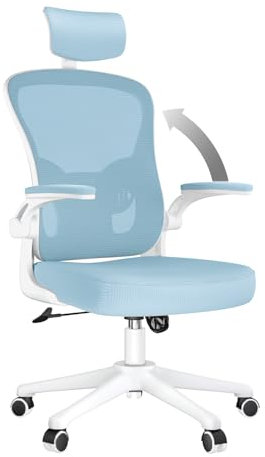 rattantree Ergonomischer Bürostuhl, Schreibtischstuhl mit Verstellbarer Kopfstütze, Armlehnen und Lendenwirbelstütze, Höhenverstellung, Drehstuhl für Büro, Blau