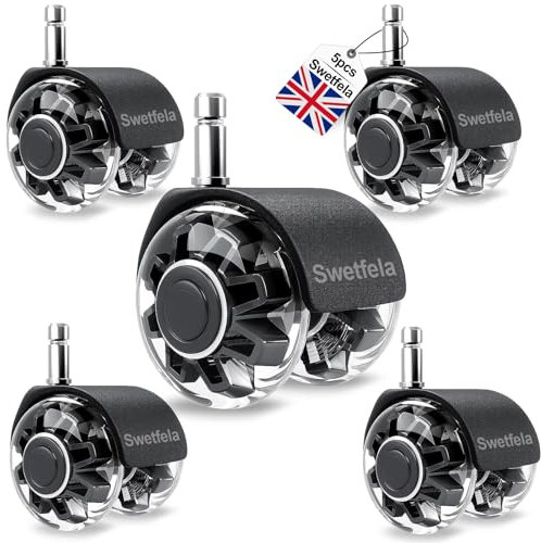 Swetfela Office Chair Wheels 11x22mm, 5 Pack Replacement, No Scratches Castor for Hard Floors, Parquet, Carpets, Laminates and Ceramic Tiles