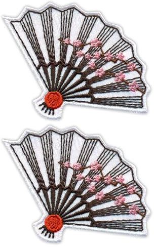 Set of Two - Japanese Fan with Cherry Blossom - Sew-on - Embroidered Patch/Badge/Emblem