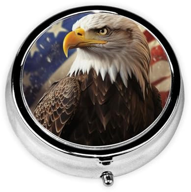 Pillendose mit USA-Flagge, 3 Fächer, runder Pillen-Organizer, Metall, wasserdicht, tragbar, für Tasche oder Geldbörse, Vitamin/Fischöl/Pillen/Nahrungsergänzungsmittel