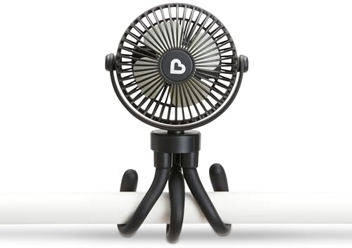 Munchkin® Stroller Fan - Portable Baby Cooling System with 4 Speeds, Rechargeable Battery, and Entertaining LED Lights, Black with Multicolored Lights
