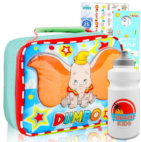 Dumbo Lunchbox-Set – Paket mit isolierter Dumbo-Lunch-Tasche plus Tattoos, Wasserflasche, mehr für Kinder | Disney Dumbo Lunchbox für Mädchen