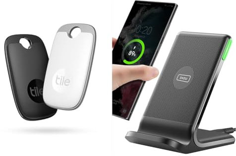 Tile Pro Bluetooth Item Finder, 2 Pack, 120m finding range, works with Alexa and Google Smart Home & INIU Wireless Charger, 15W Fast Wireless Charging Stand Qi Certified Sleep-friendly Adaptive Light