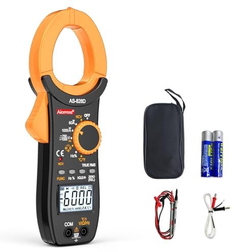 Aicevoos Pinza Amperometrica 1000A AC/DC, Pinza Amperometrica Professionale True-RMS 6000 Conteggio, VFD, Modalità LOZ, misura corrente tensione temperatura capacità resistenza diodi (corrente CA/CC)