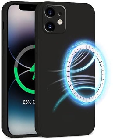 INZ Mag-Safe Magnetic iPhone 12 Case 6.1-Inch Black Liquid Silicone Gel Rubber Anti Scratch Resistant Soft Slim Protective Cover Protect Compatible for iPhone 12