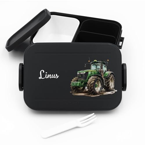 Bento Box für Mepal Vesperdose Kinder Traktor - Lunchbox Kinder mit Trennwand Name, Kindergarten, Schule - Alles für den Schulanfang - Personalisierte Brotdose Traktor Junge - Brotdose mit Namen