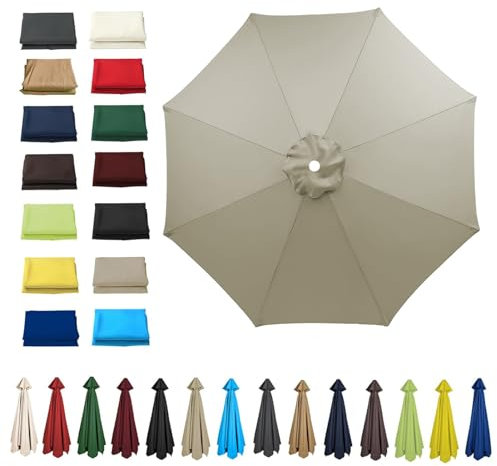 HonunGron Anti UV 50+ Auvent De Remplacement pour Parasol 2m/2,7m/3m, 6 Baleines/8 Baleines Toile De Parasol Déporté Remplacement pour Cour,Jardin,Plage,Terrasse (3m - 8 Ribs,Taupe)