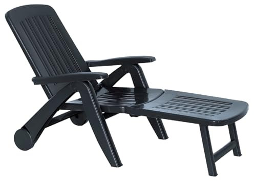 Tomaino - Lit de Jardin en Plastique - Dossier inclinable Pliable avec Roues - Camping, Plage, Piscine, pour l'extérieur (Noir)
