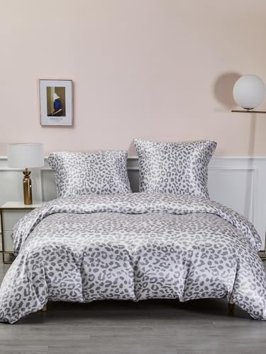 Luofanfei Satin Bettwäsche 135x200 cm Leopard Muster Seide Glatt Glänzend Kühlende Wendebettwäsche Leopardenmuster Glanzsatin Microfaser Zweiteilig Bettbezug Set Einzelbett mit Reissverschluss