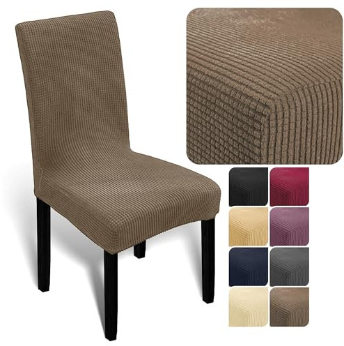 Melody bi Elastic Chair Cover stühle esszimmer Stuhlüberzug weich aus elastischem Material, Universalgröße für Esszimmer- und Schwingstühle (Kaffee, 6er-Pack)