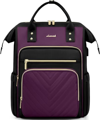 LOVEVOOK Rucksack Damen, 15,6 Zoll Wasserdicht Laptop Schulrucksack mit Laptopfach, Reiserucksack Tagesrucksack Arbeitstasche Elegant, Cityrucksack Travel Backpack Women für Reise Schule, Violett