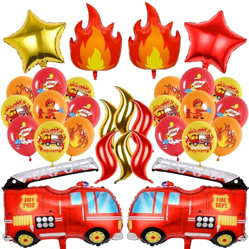 Feuerwehr Deko Geburtstag Luftballon Jungen, Feuerwehrauto Folienballon | Rot Feuerwehr Folienballon, Motto-Geburtstagsdekorationen