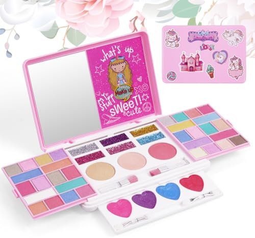Aomig Kinderschminke, 43 Farben Kinderschminke Set Mädchen, Waschbares, Sicheres und Ungiftiges Schminkset Make Up Set, Geeignet für Weihnachten, Geburtstag, Karnevalsgeschenke für Kinder über 4 Jahre