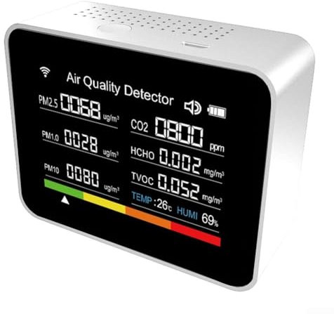 Monitor de calidad del aire, 13 en 1, medidores de calidad del aire para interiores, monitores de calidad del aire WiFi (blanco)
