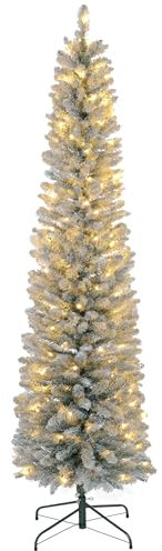 HOMCOM Künstlicher Weihnachtsbaum 210 cm Tannenbaum künstlich mit LED Beleuchtung, Schnee, 405 Spitzen Christbaum Weihnachtsdeko inkl. Metallständer für drinnen