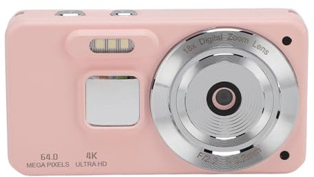 Upgrade-Digitalkamera, Tragbar, 64 MP, 4K, 18-facher Zoom, Autofokus, Anti-Shake-Selfie, HD-Video-Vlogging-Kamera, Kompakte Reisekamera für Teenager, Jungen, Mädchen, Kinder (PINK)