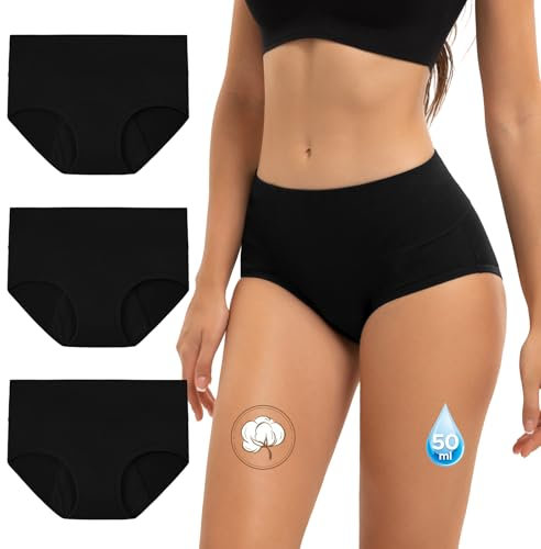 INNERSY Periodenunterwäsche Starke Blutung Schwarz Hohe Taille Menstruationsunterwäsche 3er Pack (S, 3 Schwarz)
