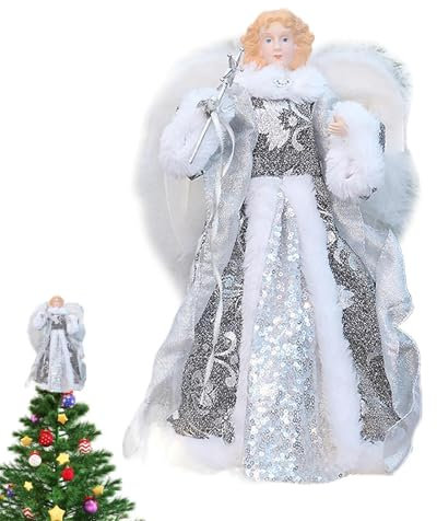 Engel-Weihnachtsbaum-Topper, Baumspitze-Engel, 32 cm Weihnachtsengel-Baumspitze, Engel-Weihnachtsbaumspitze, Weihnachtsbaumspitze - Weihnachtsbaumdekoration, zarte Weihnachtsbaumspitze, A