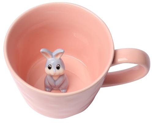 Squirrel Ceramic Mug with 3D Animal Inside, Cartoon Handmade Figurine Mug, Cute Coffee Mug with Interesting Design, Holiday and Birthday Gift for Coffee and Milk Tea Lovers (Rabbit)
