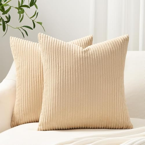 Topfinel 2er Set Kissenbezug 50x50 - Kordsamt Kissenbezüge Kissenhülle Sofakissen Dekokissen Couchkissen Weich für Sofa Schlafzimmer Wohnzimmer Büro,Zierkissenbezug Deko Kissenhüllen Wohnzimmer Khaki